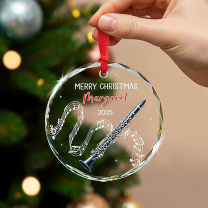 Clarinet Player Christmas Glass Ornament, Personalized Clarinet Xmas Ornament Gifts for Musical Instrument Player, Clarinettist Christmas Keepsake, Custom Text & Name Musician Glass Ornaments 2025