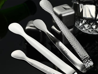 8Pcs 4.3" Stainless Steel Mini Ice Tongs – Ideal for coffee bars, tea parties, dessert events & kitchen use (sugar/ice buckets, appetizers). Available in shiny/textured surface styles for versatile