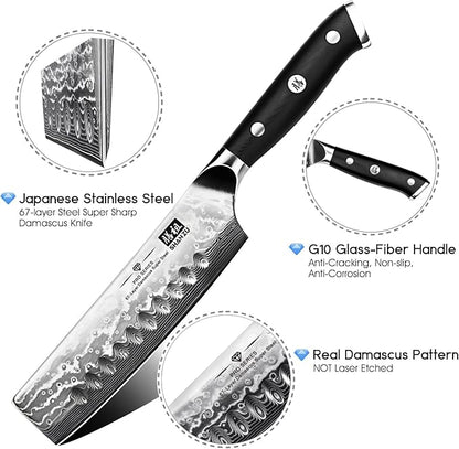 SHAN ZU Chef Knife, Damascus Professional Extra Sharp Kitchen Knife, Japanese High Carbon Super Steel Nakiri Knife with Ergonomic G10 Glass Fiber Handle