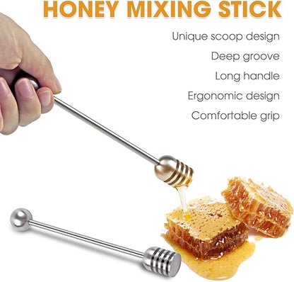 DUGATO Honey Dipper Set (2 Pack, 6.3") - 304 Stainless Steel Honeycomb Sticks for Honey Pot Jar, Syrup Drizzler, Tea & Coffee Stirrer - Elegant Kitchen Utensil (Stainless Steel)