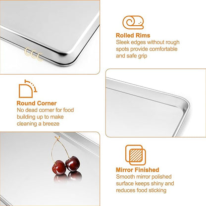 TeamFar Stainless Steel Baking Sheet with Rack Set, 16/12.5/10.5 Inch Cookie Sheets Baking Pans and Cooling Racks for Cooking Serving, Non-Toxic & Heavy Duty, Dishwasher Safe, 6 PCS (3 Pans + 3 Racks)
