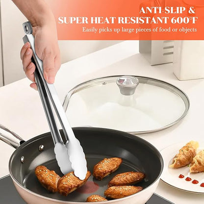 Kitchen Tongs for Cooking - 7 Inch & 9 Inch & 12 Inch Heat Resistant Stainless Steel Metal Locking Tong, BBQ Tongs Grill Tong for Cooking, Grilling, BBQ/Barbecue, Food (7+9+12 inch)