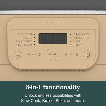 MAGNIFIQUE 6 Quart Multi-Cooker, with 8-in-1 Casserole Programmable Slow Cooker, Dutch Oven, Pasta, Nonstick, Oven Safe Pot to 500°F Brown Sugar