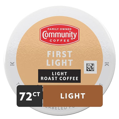 Community Coffee First Light, 72 Keurig Coffee Pods, Light Roast, Compatible with all K-Cup Brewers, 12 Count (Pack of 6)