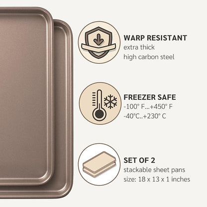 HAPPIELS Nonstick Non-Toxic 18-inch Half Baking Sheet 2-Pack | Premium Extra Thick Sheet Pan | Warp Resistant Large Cookie Sheet
