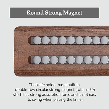 XINZUO Walnut Wood Knife Magnetic Strips 16 Inch, Double Row Round Magnets Magnetic Knife Holder for Wall -Magnetic Knife Bar- Works With Kinds of Kitchen Tools -Space Saver Knife Rack