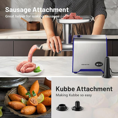 Electric Meat Grinder, Sausage Stuffer Maker 450W(3000W Max) Food Grinder with Blade & 3 Plates, Sausage Stuffer Tubes & Kubbe Kit, Stainless Steel Heavy Duty Meat Mincer Machine for Home Kitchen Use