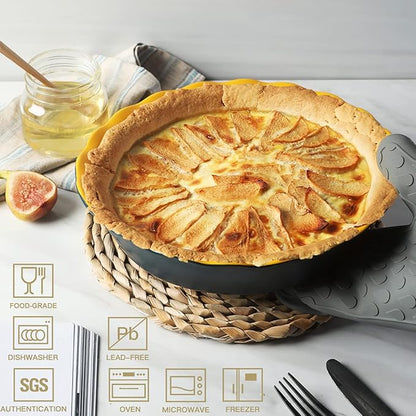 Sweejar Ceramic Pie Pan, 10 Inch Round Baking Dish, Non-Stick with Soft Wave Edge for Apple, Pumpkin, Pot Pies (Blue&Yellow)