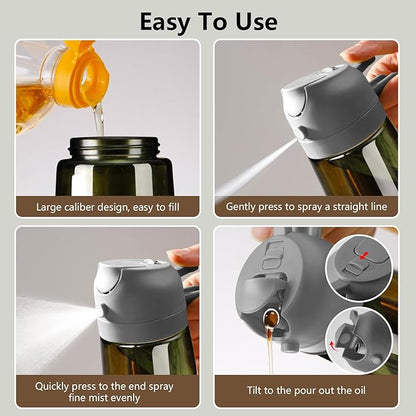 Olive Oil Dispenser and Oil Sprayer – 16oz/470ml Glass Light-Proof Oil Pourer for Kitchen, Air Fryer, Cooking, Salad, and BBQ