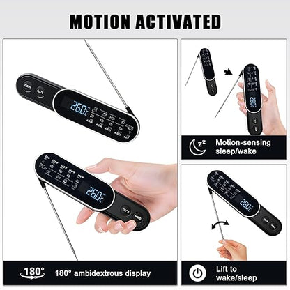Smart Meat Thermometer Digital with Ultra-Fast 0.5 Sec Instant Read, NIST Certified ±0.5°F Accuracy, Auto-Rotating Backlight Display, IP67 Waterproof, Oven Safe for Grill, BBQ, Smoker, Candy
