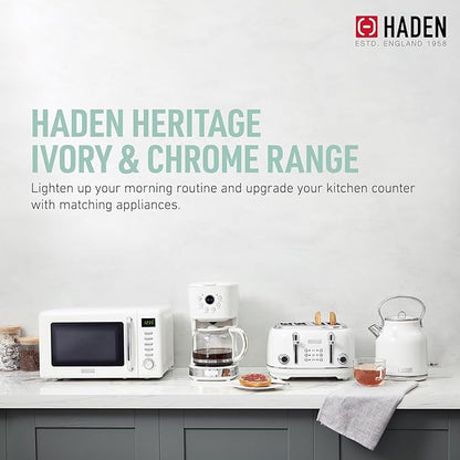 HADEN Heritage 4-Slice Toaster with Extra Wide Slots, 1500-Watt, Ivory & Chrome - Retro Stainless Steel Design with Self-Centering Function, Adjustable Browning Control & Removable Crumb Tray