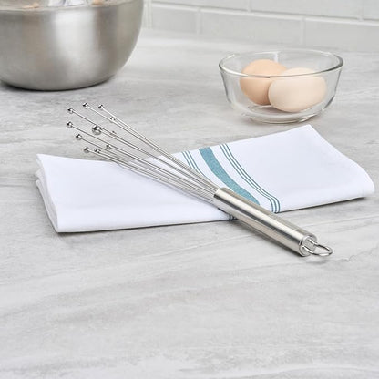 Restaurantware-German Standard 12.6 Inch Ball Whisks, 6 Dishwashable Kitchen Whisks - Ergonomic Handle, Durable, Stainless Steel Manual Egg Beater, Suitable For Whisking, Stirring, Mixing, Beating