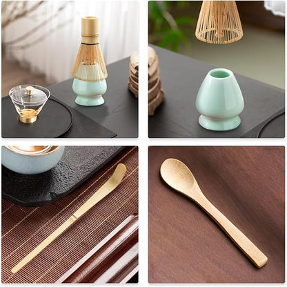 Matcha whisk set - 4pcs - Includes Bamboo Matcha whisk, scoop,spoon,Matcha Whisk Holder. Essential matcha whisk set for a traditional tea ceremony and daily use