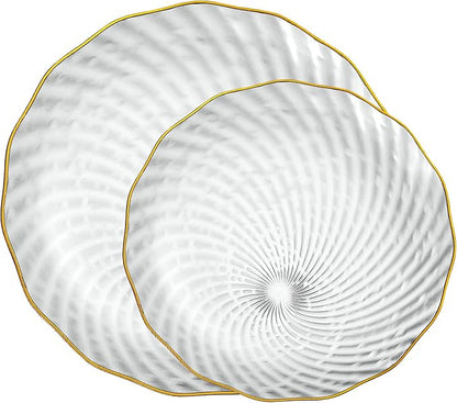 PLASTICPRO 60 Pack Plastic Plates Set of 30-10 inch Plates and 30-7 inch Plate, Elegant Clear Spiral and Gold Rim Disposable Fancy Premium Heavyweight