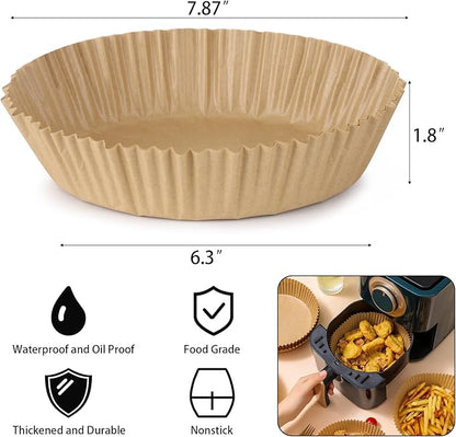 200Pcs Air Fryer Disposable Paper Liner, Round Non-Stick Air Fryer Liners Parchment Paper for Baking Roasting Roasting Microwave Oven (6.3 inch)