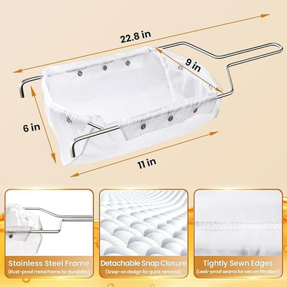 Fryer Filter Bag & Frame Set, Reusable Oil Strainer for 70 lb Cooking Oil, Fine Mesh to Capture Crumbs, Durable for Home & Commercial Use, with 1 Professional Food Thermometer
