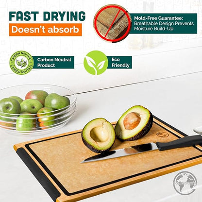 Earth’s Dreams Wood Cutting Board 17x12 Extra Large - Charcuterie Board, Non-Plastic, Non-Toxic, Heavy-Duty, Dishwasher Safe (Tan/Blacks)