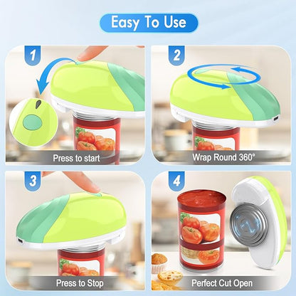 HuiJuKeJi Electric Can Opener, Rechargeable Automatic Can Opener for Seniors with Arthritis, One-Touch Hands-Free Can Opener for Almost Can Sizes, Smooth Edge & Food-Safe Kitchen Gadgets-Green