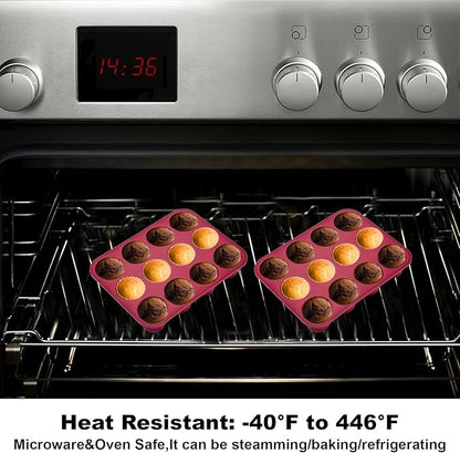 Nalchios Silicone Muffin Pan 12 Cups Deep Jumno, Chocolate Molds Silicone, Nonstick BPA Free Silicone Baking Molds, Dishwasher & Microwave Safe Muffin Tin, Easy To Use and Clean Candy Molds