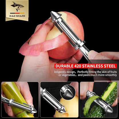 MAD SHARK Ultra Sharp Potato Peeler, Fruit Carrot Veggie Peelers for Kitchen,Flat/Serrated Blade 2 in 1-I Shaped Stainless Steel Peelers,Vegetable Peeler with Ergonomic Non-Slip Handle