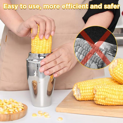 YYP Corn Cutter Peeler, Corn Cob Stripper with Cup [No Splatters or Mess], 304 Stainless Steel Corn on the Cob Remover Kitchen Tool, Corn Kernel Shucker Separator Slicer with Serrated Sharp Blade