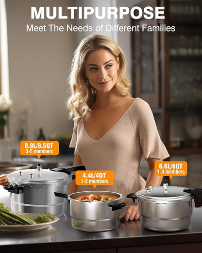 WantJoin 4QT Aluminum Pressure Cooker w/Release Valve & Multiple Protective Devices,Pressure Canner Compatible with Gas & Induction Cooker,Canner Rack Included