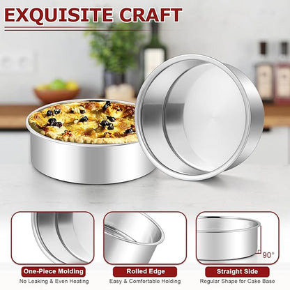 LIANYU 6 Inch Cake Baking Pans Set of 4, Stainless Steel Round Cake Bake Pan, Fit in Pot Pressure Cooker Air Fryer, Healthy & Toxic Free, Leak-proof & Dishwasher Safe