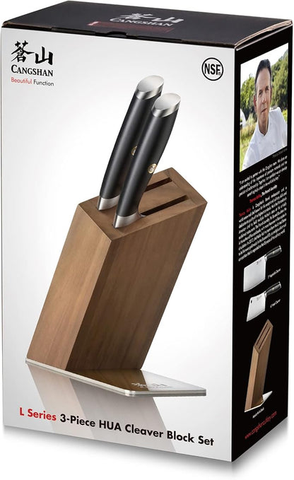 Cangshan L Series 3-Piece HUA Cleaver Block Set, German Steel Forged, Black, 1027426