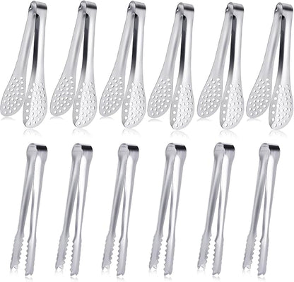 JCREN 12 Pack Mini Tongs - Small Stainless Steel Food Tongs for Serving Appetizers, Tea Party, Coffee, Desserts - 5 inch - Silver