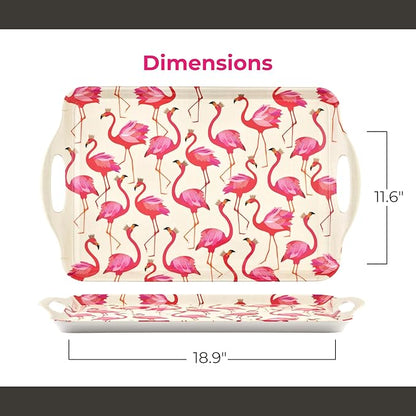 Pimpernel Sara Miller London Flamingo Collection Melamine Tray – (19.25" x 11.5") Large Rectangular Platter with Handles, Decorative Tropical Bird Print for Serving Meals & Beverages