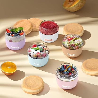 Tronco 24 oz Glass Container with Bamboo Lids, Food Storage Bowls for Soup, Stew & Overnight Oats, Meal Prep, Glass Lunch Bowl Container 100% Leak & Spill Proof, Airtight, BPA-Free- Ideal Gifts