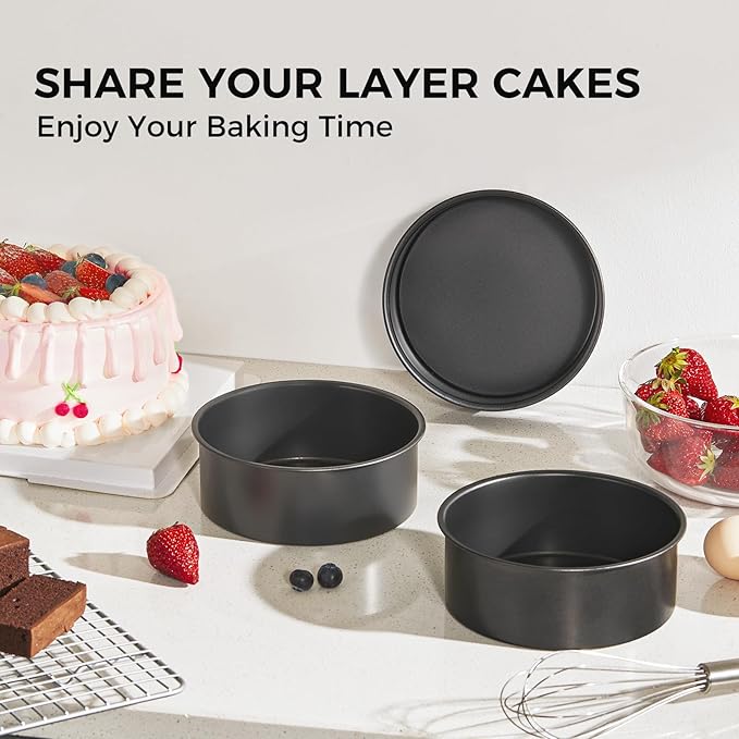 HONGBAKE 6 Inch Cake Pans for Baking, Round Small Layer Cake Pan Set with 120 Pieces Parchment Paper, Nonstick Circle Cheesecake Tin, 4 Pieces, Heavy Duty - Grey