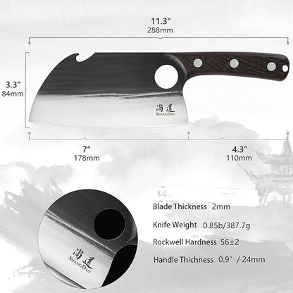 SHANGDAO 7" Deba Knife, Hand Forged Cleaver Butcher Knife for Meat Cutting, Japanese Kitchen Viking Knife with Sheath, Cooking Knife for Kitchen and Outdoor Camping, Thanksgiving Christmas Gifts