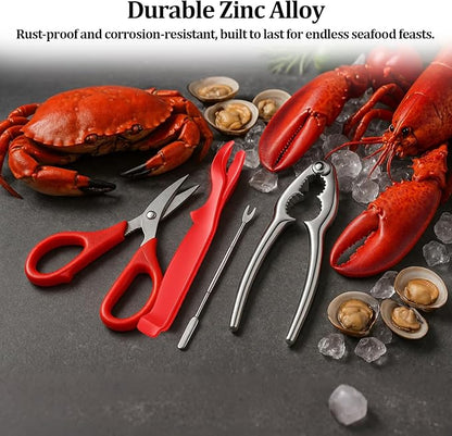 9 PCS Seafood Cracker Tool Set, Including 2 Lobster Sheller, 2 Stainless Steel Crab Crackers, 2 Crab Leg Fork, 2 Scissors and Storage Bag for Seafood Boil Party Supplies, Ideal Gift for Friends