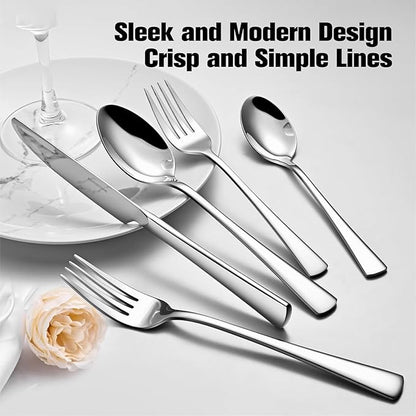 KINGSTONE Silverware Set for 12, 65-Piece Forged 18/10 Stainless Steel Flatware Set, Mirror Finish Cutlery Set Dishwasher Safe for Home, Restaurant, Wedding, Party