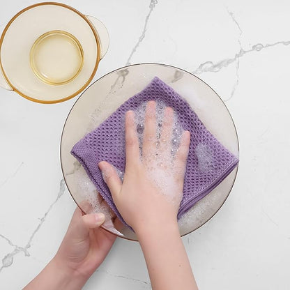 Homaxy 100% Cotton Waffle Weave Kitchen Dish Cloths, Ultra Soft Absorbent Quick Drying Dish Towels, 12 x 12 Inches, 8-Pack, Lavender