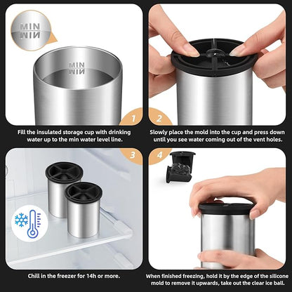 Clear Ice Cube Maker, 2" Clear Ice Ball Maker for Old Fashioned Whiskey lover, Bourbon, Whiskey, Cocktail Funny Gifts for Men on Birthday or Holiday, Easy-Release Stainless Steel Ice Mold(1Pack)