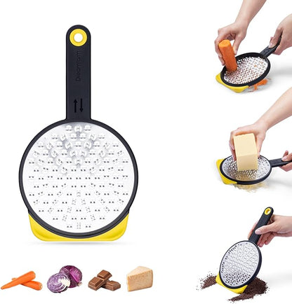 Dreamfarm Ograte Two-Sided Medium Food & Vegetable Speed-Grater with Non-Slip Bowl Hook & Foot - 3mm Medium Grater, Yellow