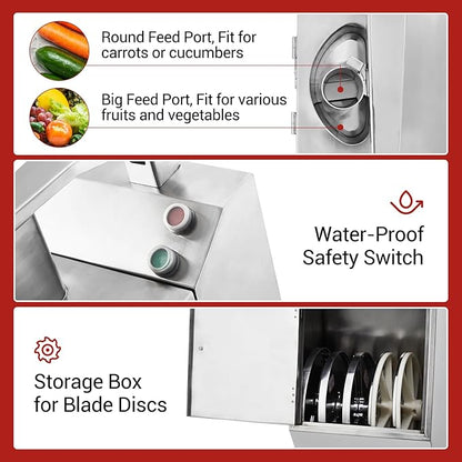 Commercial Food Processor with 6 Blades, Electric Vegetable Slicer & Chopper for Restaurant Kitchen - Stainless Steel Multifunctional Dicer, Shredder, Slicer