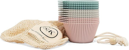 The Silicone Kitchen Reusable Silicone Baking Cups Silicone Muffin Liners for Cupcakes, BPA Free, 12 Pack, Regular, Pink Gray Blue