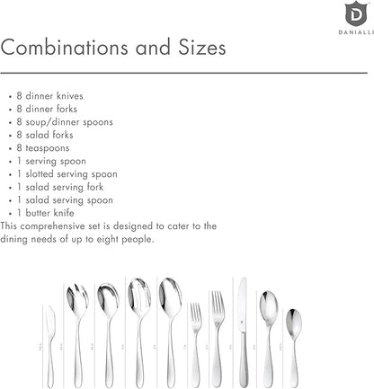 Silverware Set for 8 with Serving Utensils, 18/10 Stainless Steel Flatware, Mirror Finish, Dishwasher Safe, Heavy-Duty Cutlery, Built to Last (45-Piece Including a Serving Set, Fidenza)