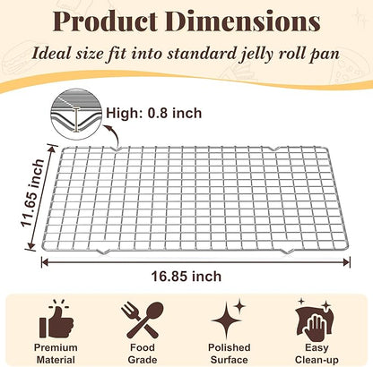 Cooling Racks for Cooking and Baking - 2 PCS 11.65" x 16.85" Grid Wire Baking Rack for Oven Cooking, Baking, Grilling, Roasting - Dishwasher Safe Bacon Rack - Fits Half Sheet Cookie Pan