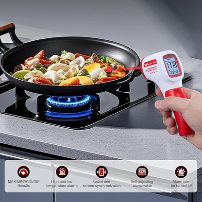 Infrared Thermometer for Meat,Laser Temperature Gun,-58~1112°F,DS 12:1 Digital IR Temp Gun with Adjustable Emissivity&High/Low Alarm,LCD Display Thermal Gun for Food Oven Cooking HVAC