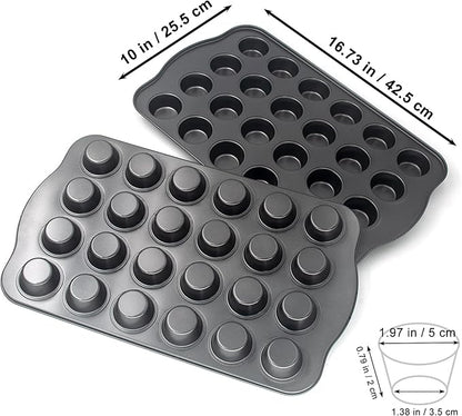 Non-Stick Mini Cupcake Pan, 1.97" 24-Cup Set of 2 Baking Pans, Heavy Duty Carbon Steel Tin for Mini Muffins & Cupcakes