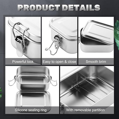 Umigy 4 Pcs Stainless Steel Food Containers 850/1400ml Metal Bento Lunch Box Stainless Steel Food Storage Containers, Lockable Clips to Leak Proof, Reusable Dishwasher Snack Boxes for Work
