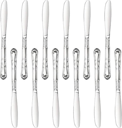 New Star Foodservice 58628 Rose Pattern, 18/0 Stainless Steel, Dinner Knife, 8.5-Inch, Set of 12