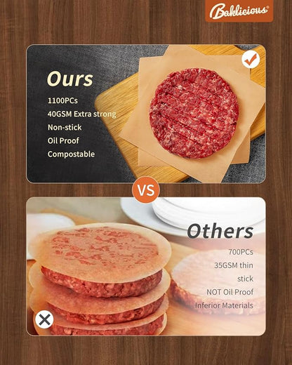 Baklicious 1100Pcs 5.5x5.5" Patty Paper - Elevate Burger Experience! Unbleached, Non-Stick Squares for Perfect Patties, Cookies, Food Storage, Sweet Candies Wrapping!