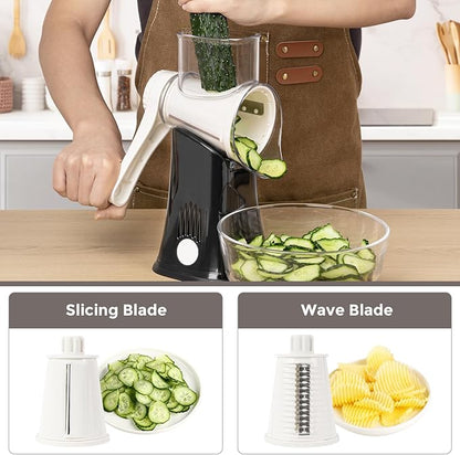 X Home 5-in-1 Rotary Cheese Grater for Kitchen, Upgraded Hand Crank Shredder with Stronger Suction Base & Multifunctional Drum Blades, for Cheese, Vegetables and Nuts, Easy to Use and Clean, Black