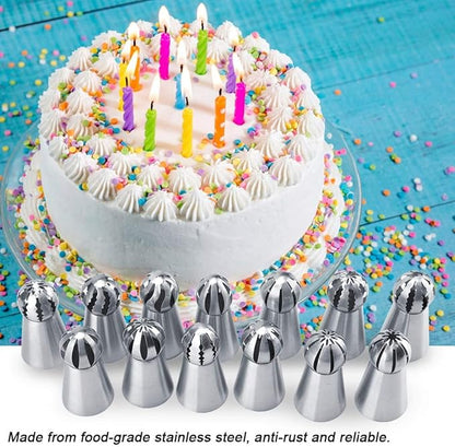 13 PCS Russian Piping Tips, Stainless Steel Russian Piping Tips Set, Russian Tips Set for Decorating Cake Cream Cookies Pastry Baking Tools
