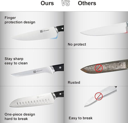 Knife Set, 14 Pieces German Steel Knife Sets for Kitchen with Block, Kitchen Scissors, Sharp Kitchen Knife Set for Home and Restaurants, Classic Elegant Black